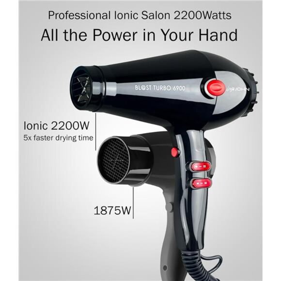 JOHN Super Fast Drying Hair Dryer, Ionic 2200W Professional Salon Blow Dryer, 2 - Picture 2 of 6